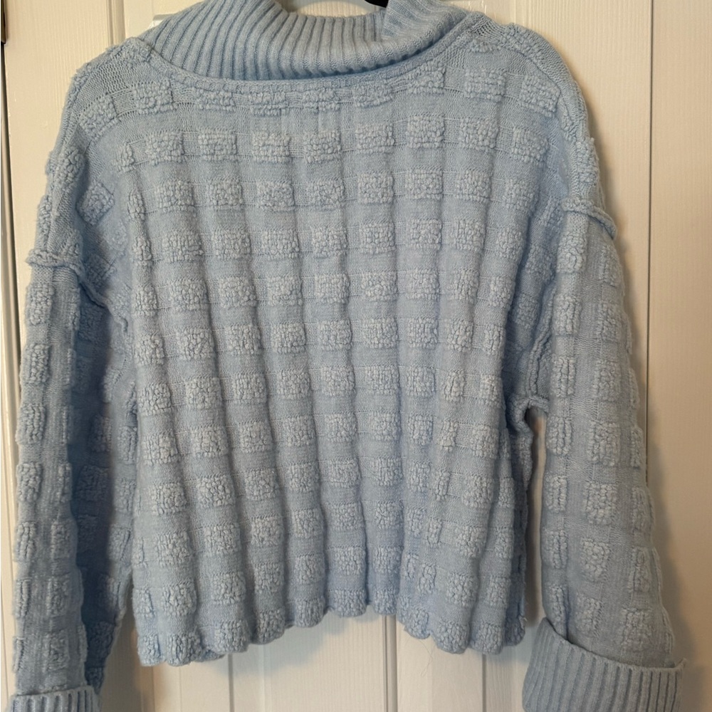 We The Free Light Blue Textured Cowl Neck Sweater
